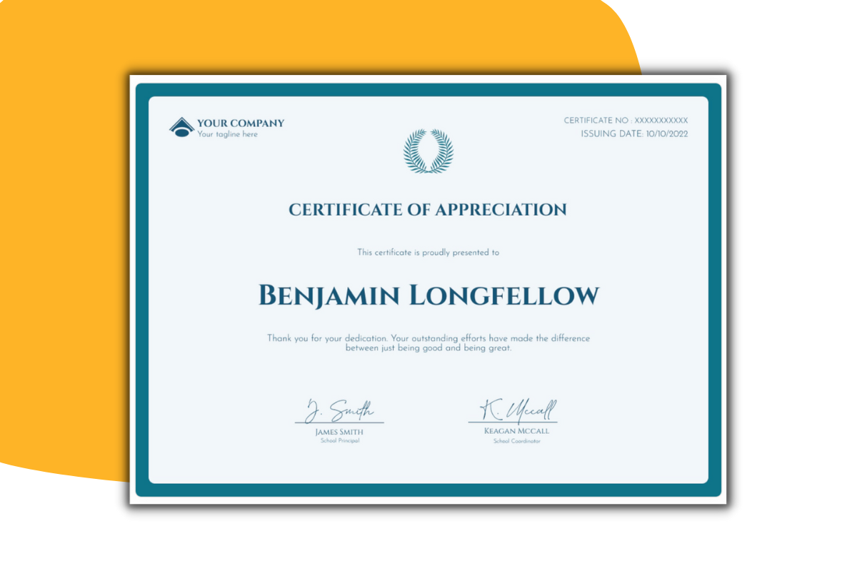  Blue simple and classy certificate template of appreciation in landscape orientation.