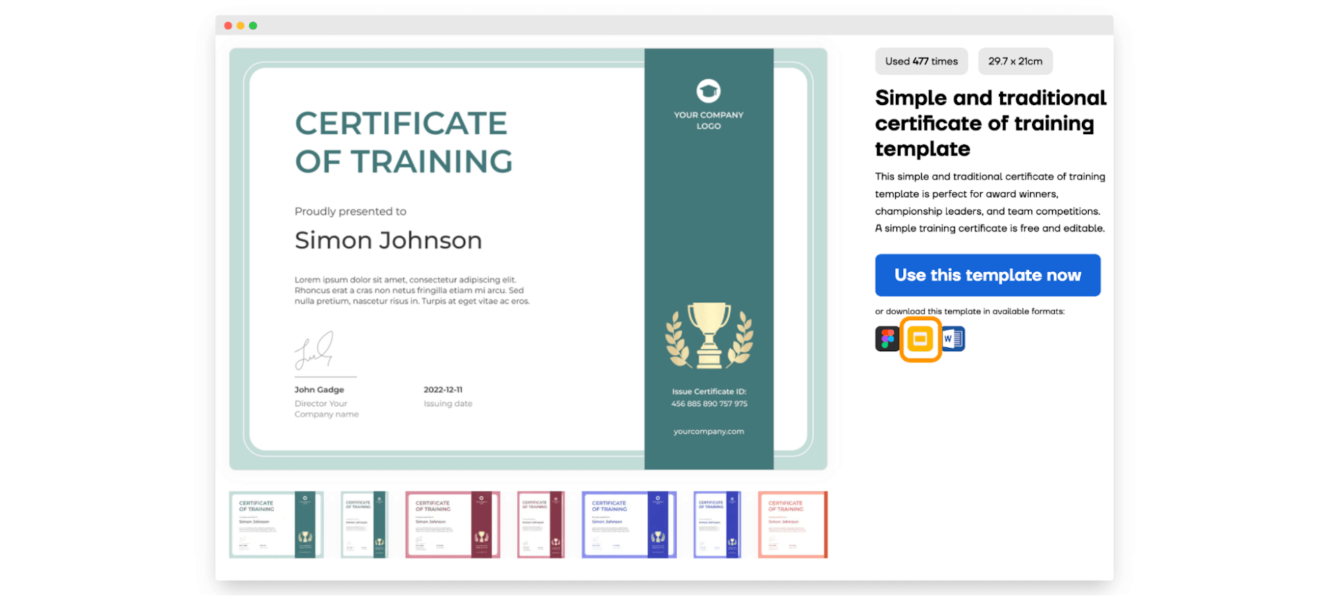 Step 2 of using Google Slides certificate templates - choosing Google Slides certificate template.