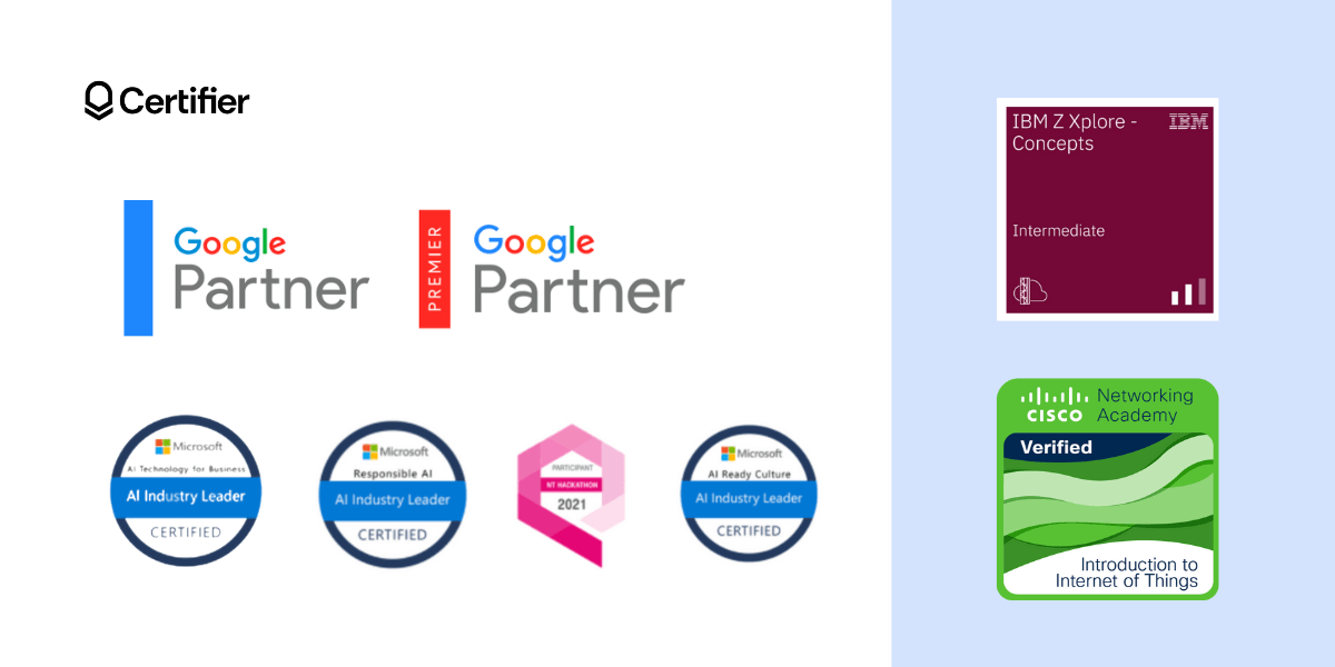 Badge ideas from Google Partner, Microsoft, IBM, and Cisco.