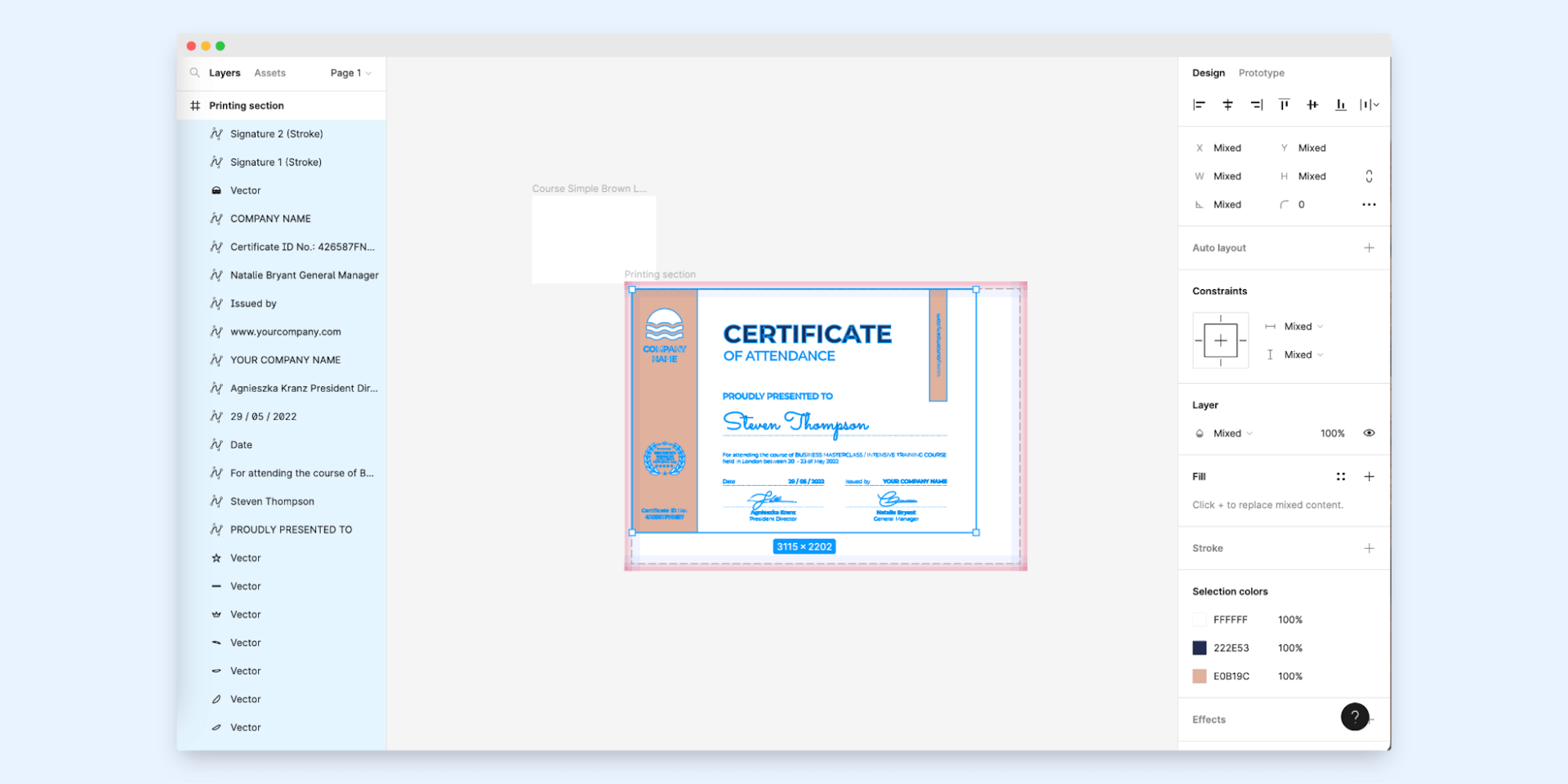 Preparing the design for professional printing in Figma.