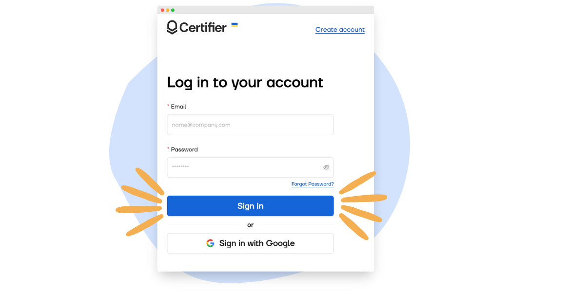 Logging into the Certifier dashboard.