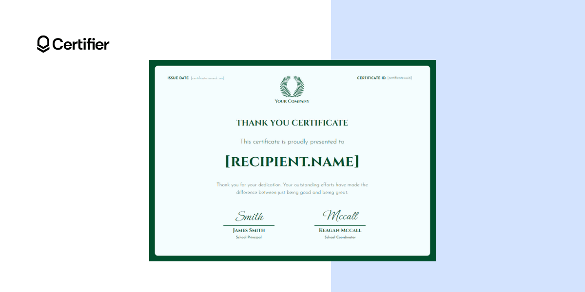 Thank and appreciation certificate template in green color.