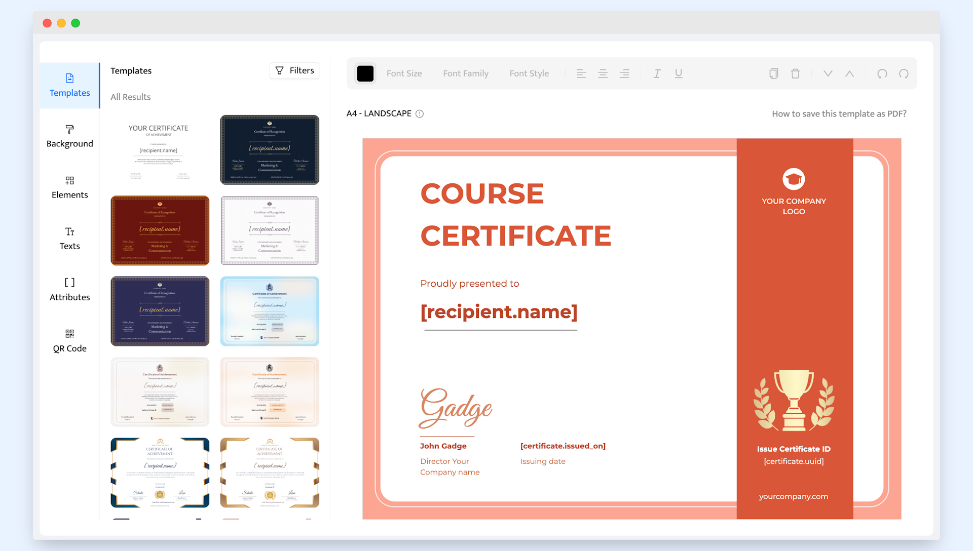 Creating powerpoint certificates with Certifier built-in certificate editor.