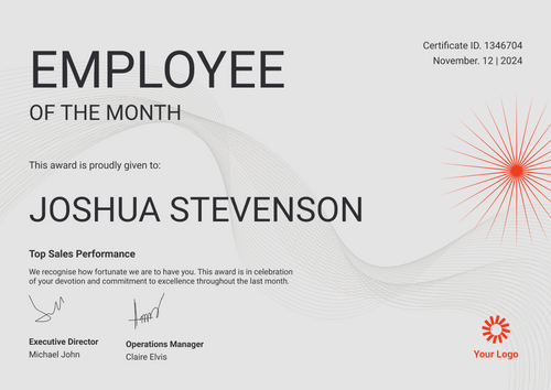 Professional and elegant employee of the month certificate template landscape