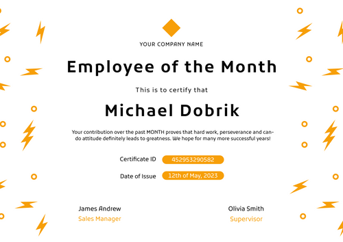 Modest and simple employee of the month certificate template landscape