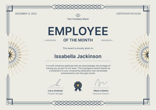 Fancy and modern employee of the month certificate template landscape