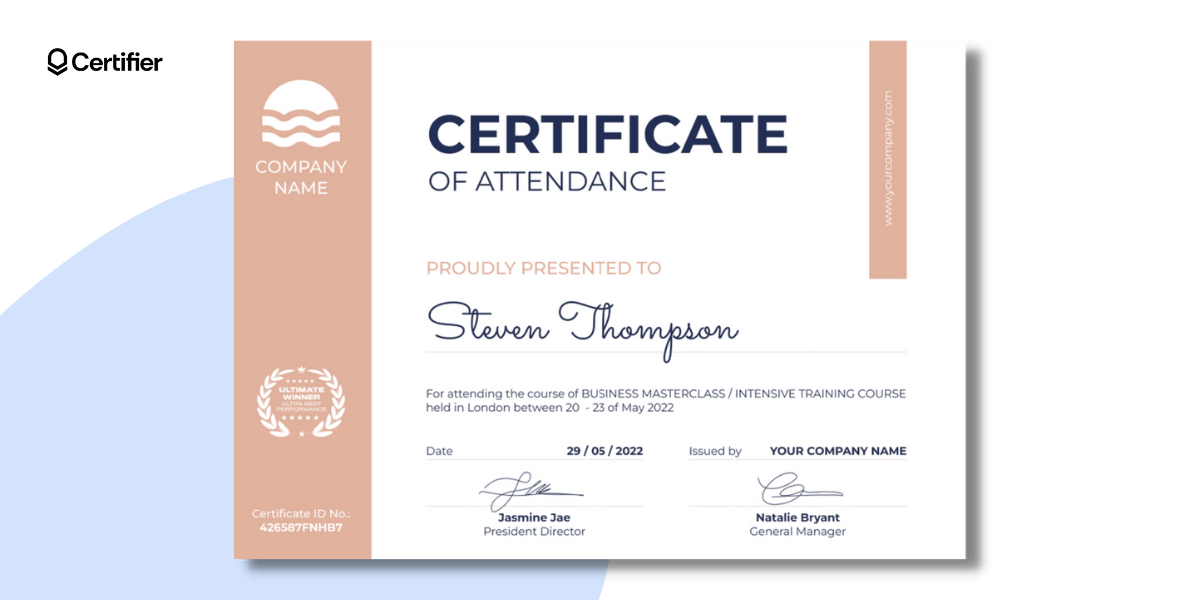 Certificate of attendance wording.