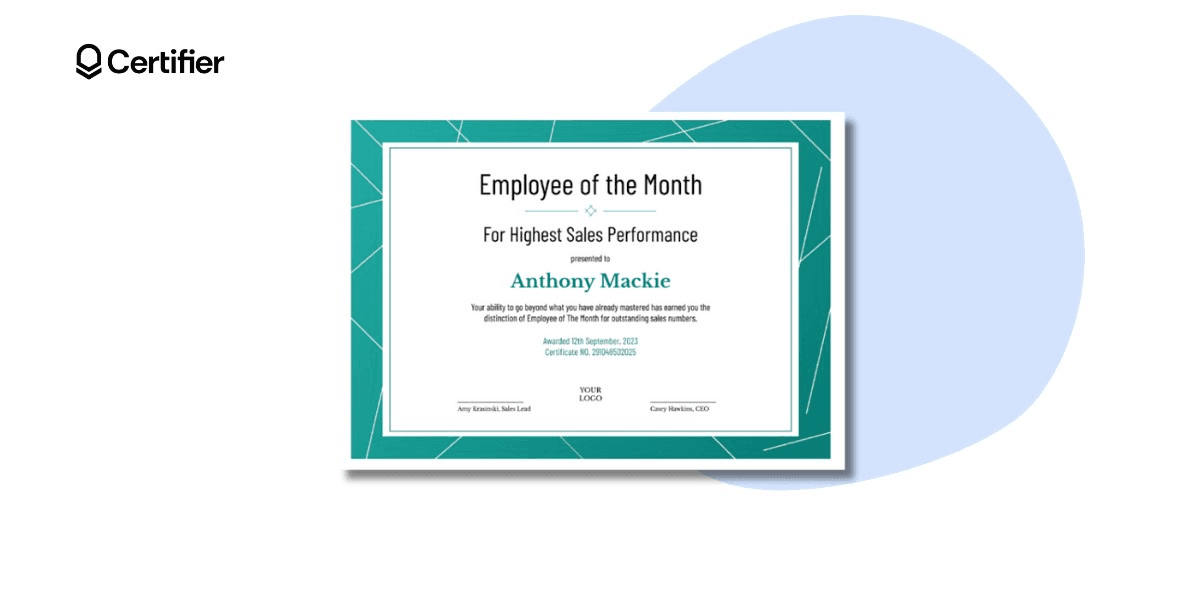 Professional employee of the month certificate template.