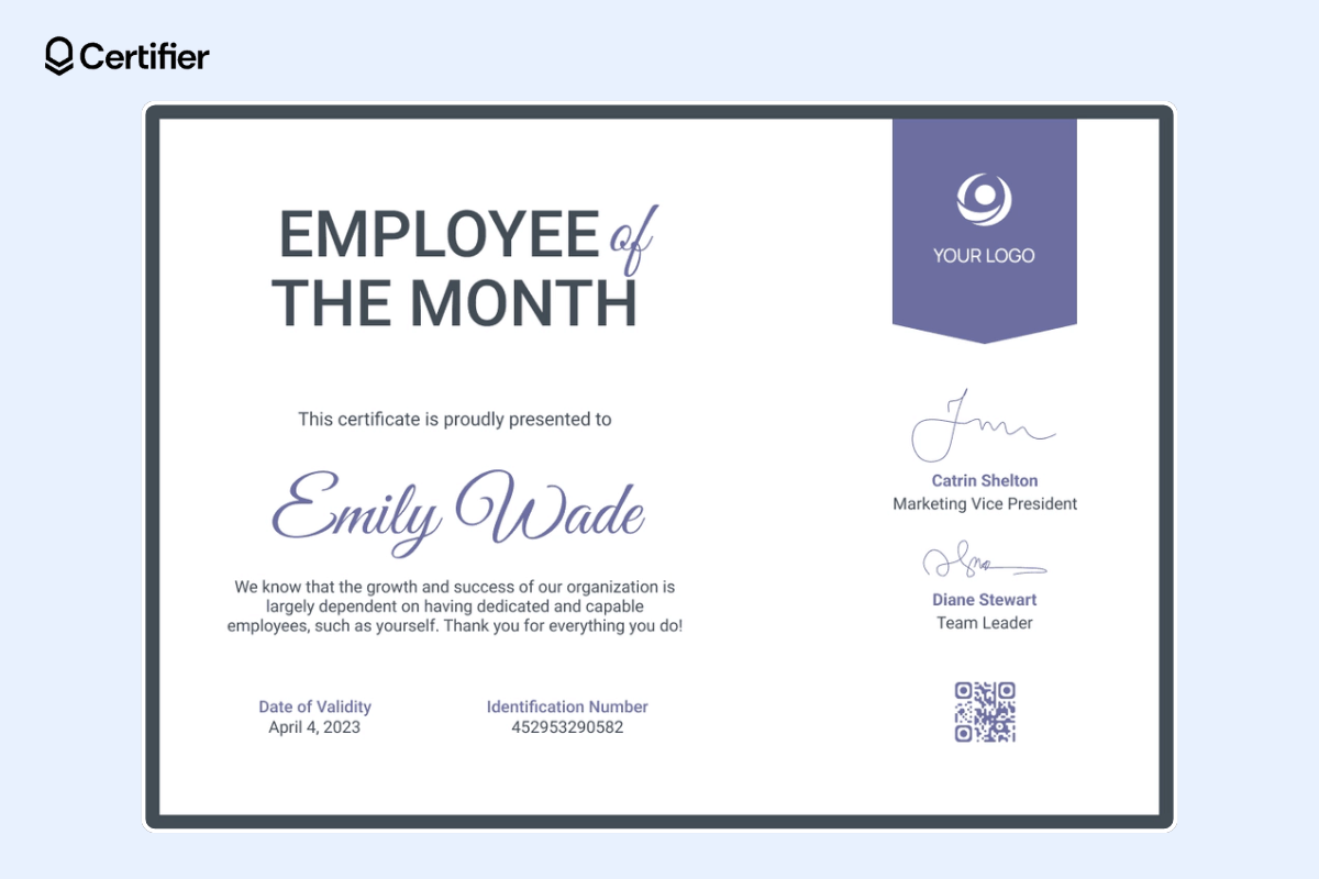 Simple certificate for the employee template.