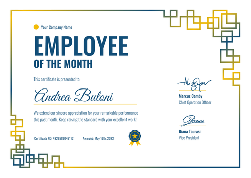 Simple and modern employee of the month certificate template landscape