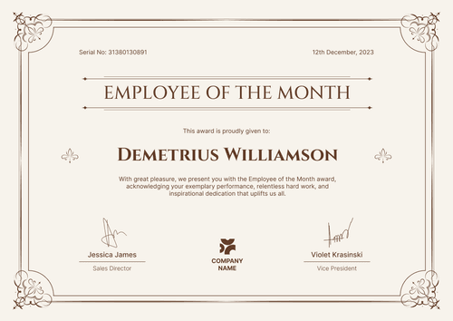 Formal and elegant employee of the month certificate template landscape Formal and elegant employee of the month certificate template landscape