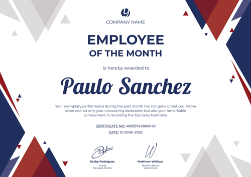 Professional and refined employee of the month certificate template landscape
