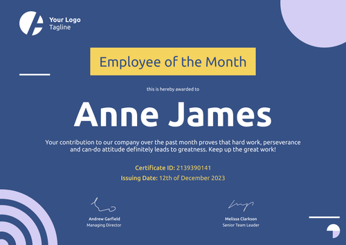 Modern and sleek employee of the month certificate template landscape