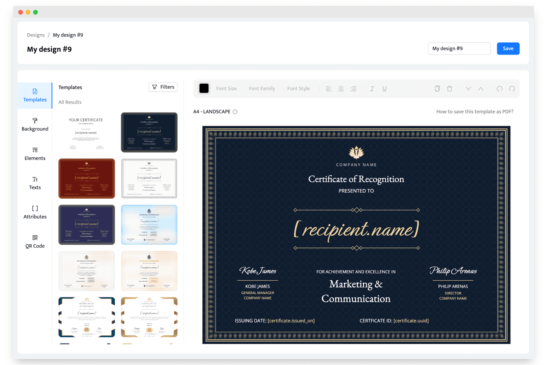 Built-in editor to create verified certificates to CPD courses.