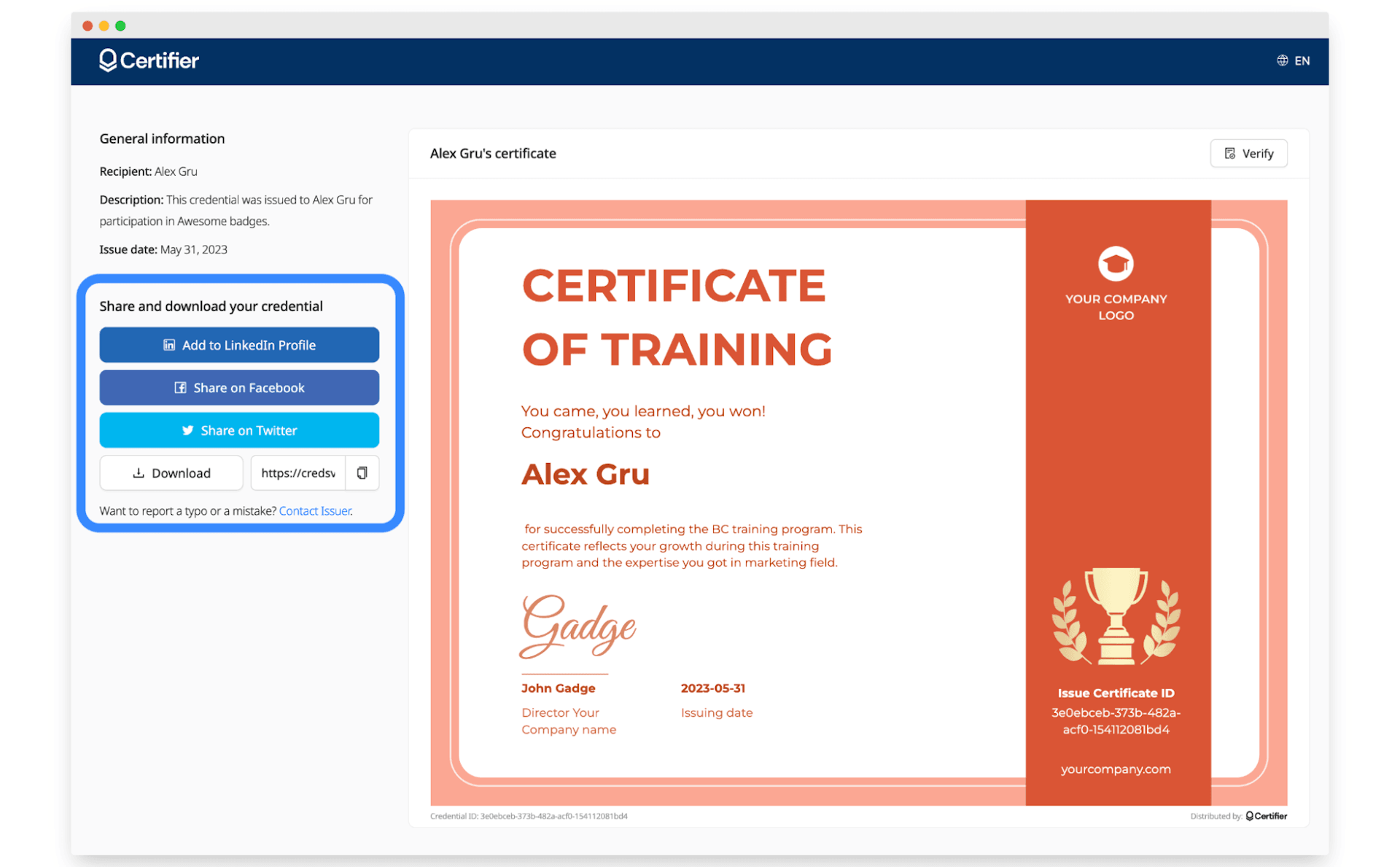 Sharing certificates via Certifier.