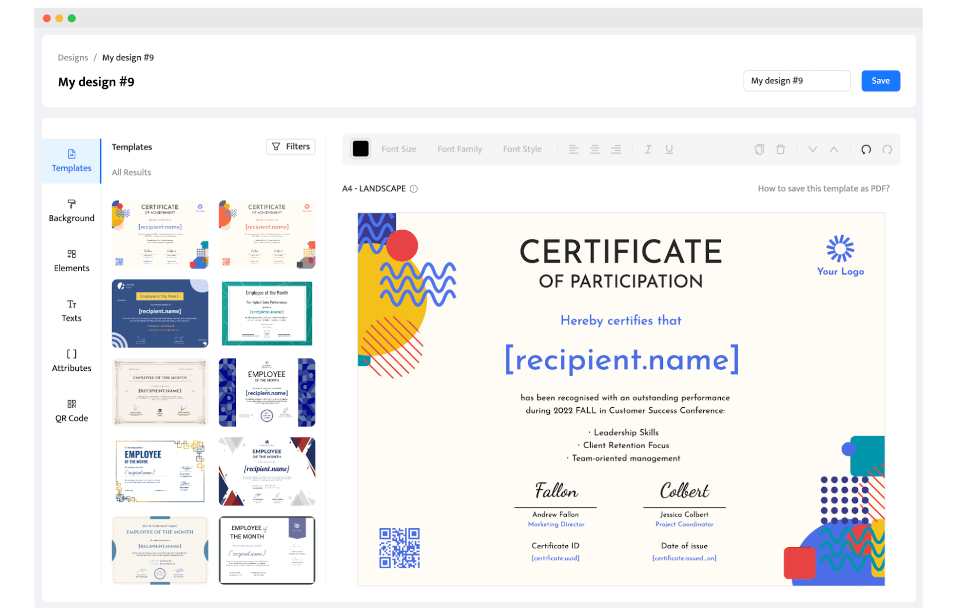 Creating certificate of participation in certificate maker.