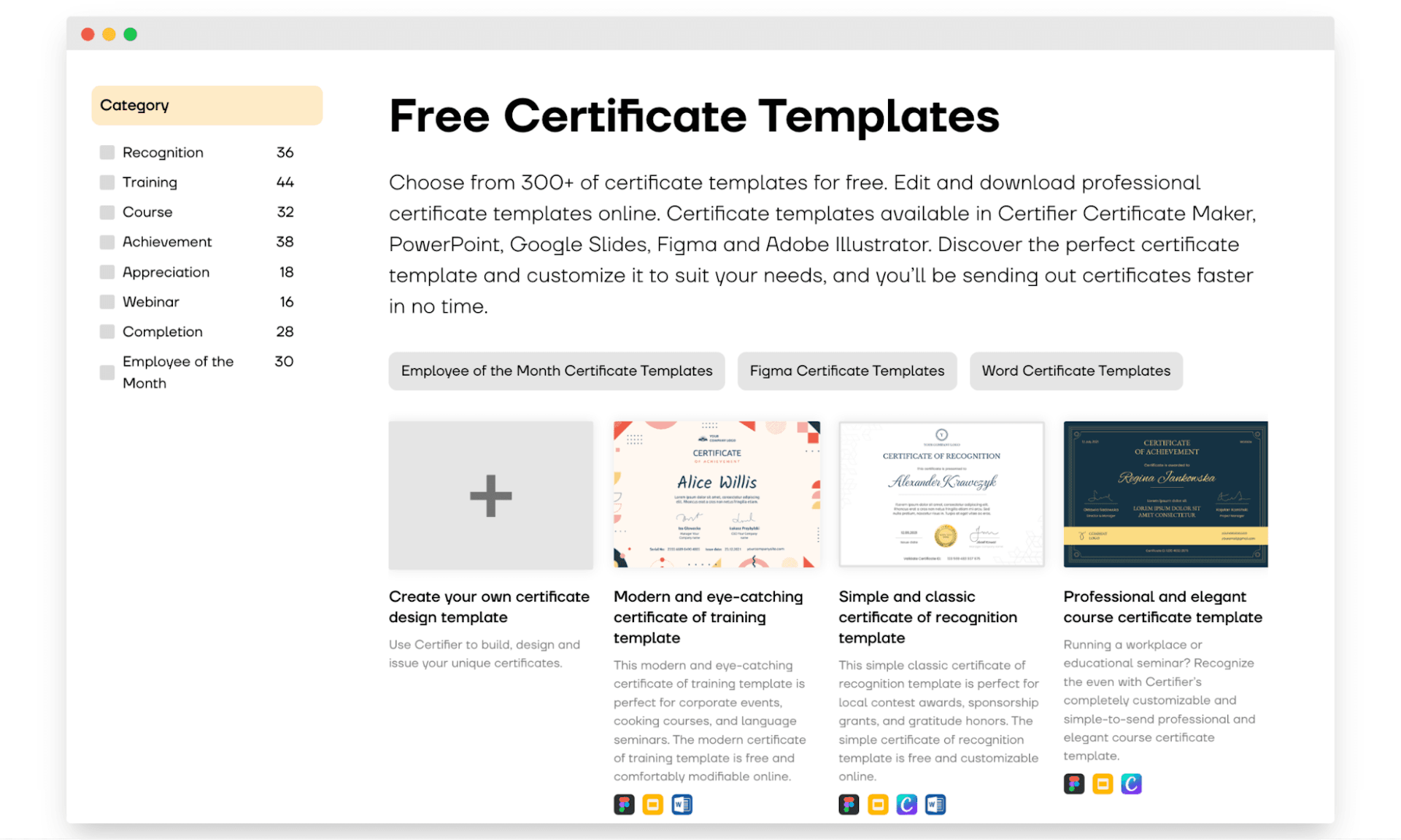 Library of participation certificate templates.