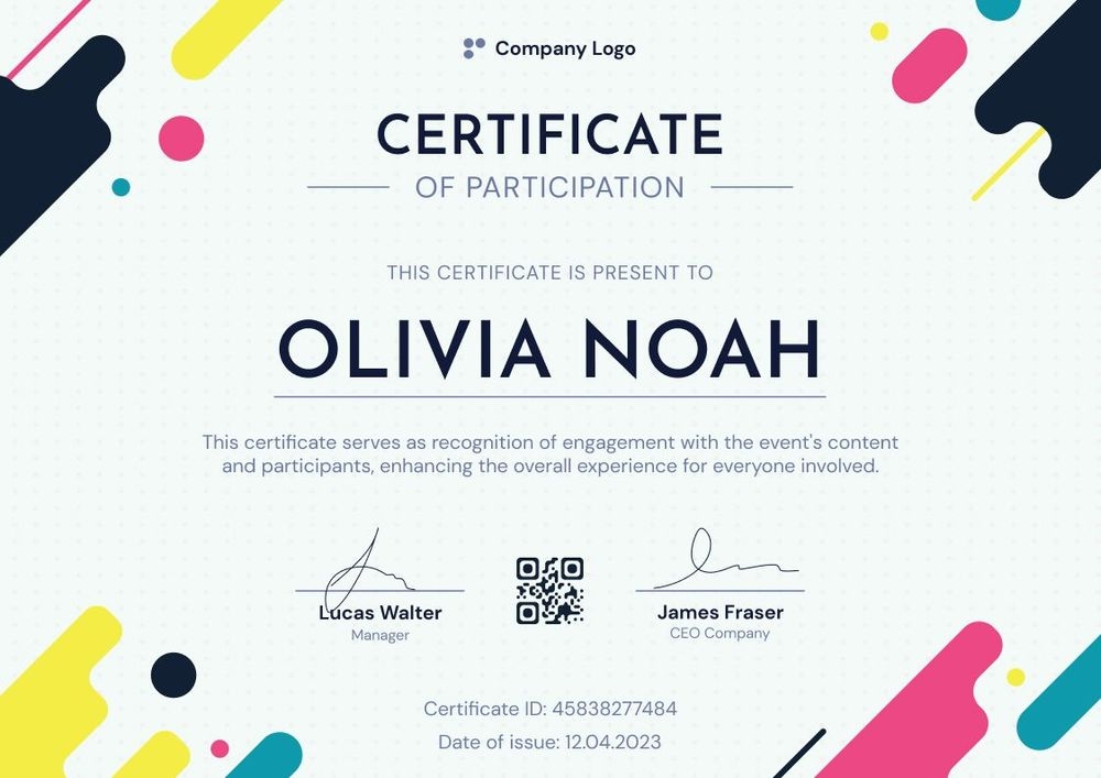 Colourful and modern certificate of participation template landscape Colourful and modern certificate of participation template landscape