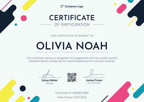 Colourful and modern certificate of participation template landscape