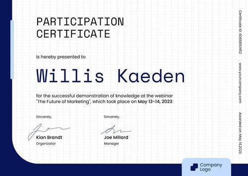 Modern and polished certificate of participation template landscape
