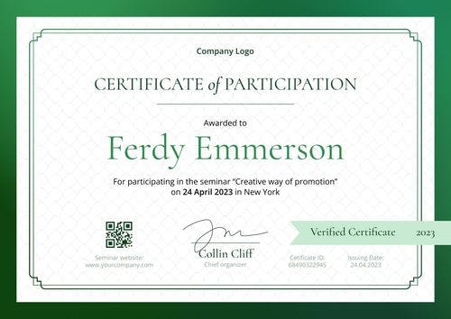 Modern and corporate certificate of participation template landscape
