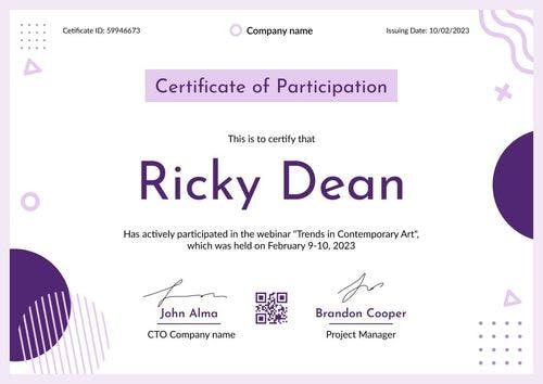 Fresh and modern certificate of participation template landscape
