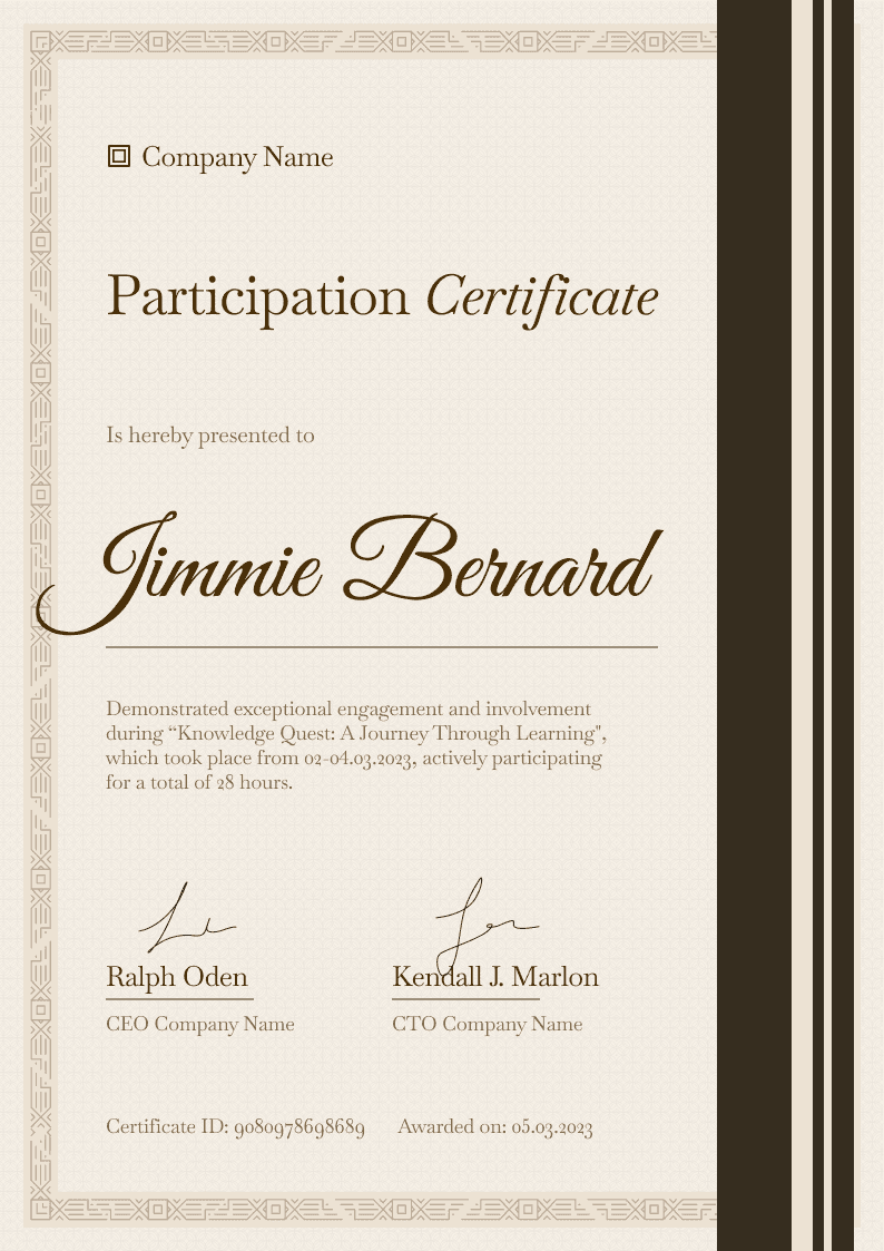 Corporate and professional certificate of participation template Corporate and professional certificate of participation template