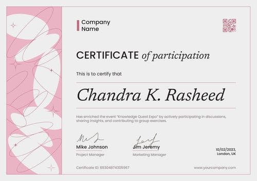 Stylish and modern certificate of participation template landscape