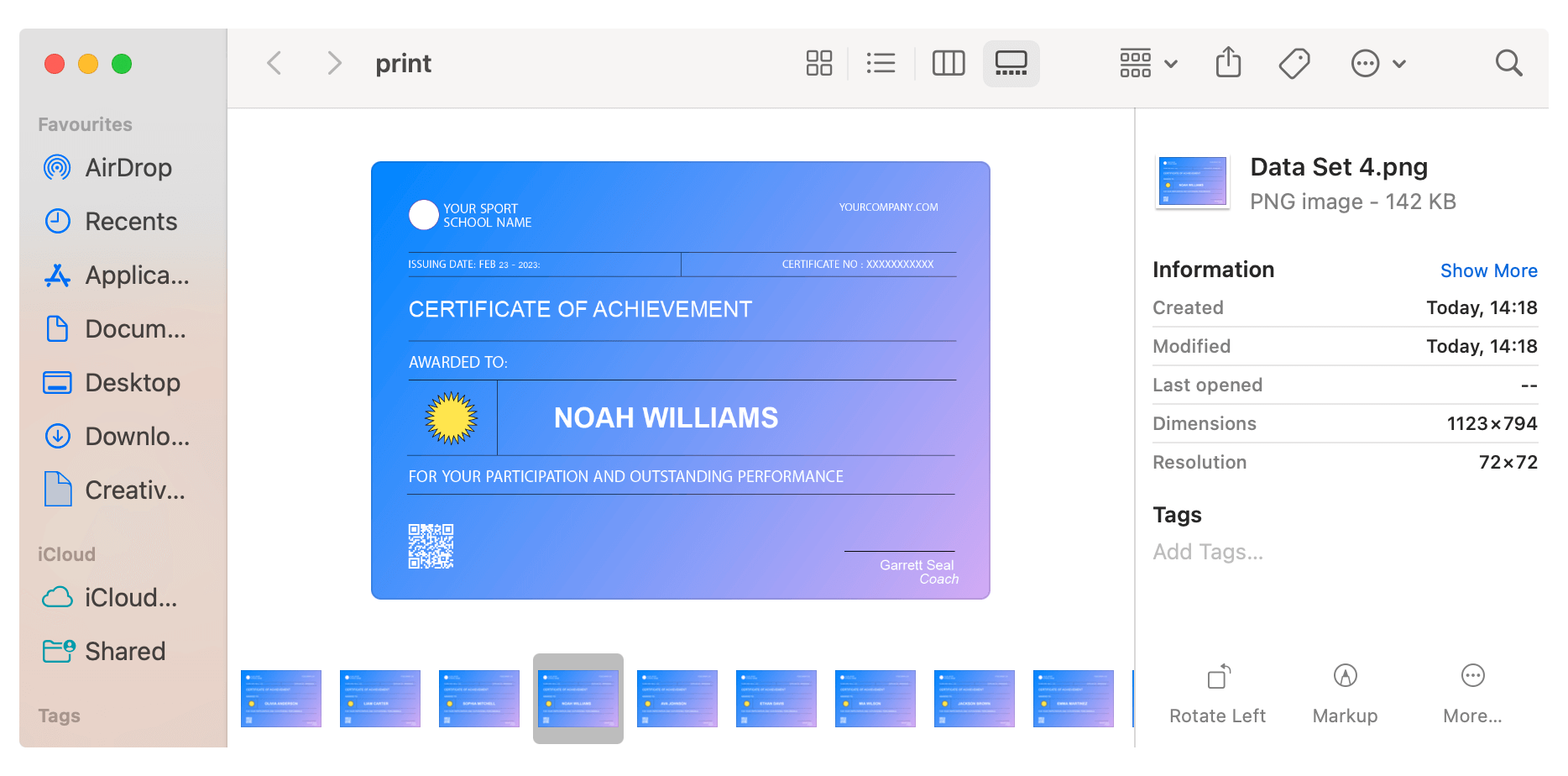 The file with generated certificates in Adobe Illustrator.