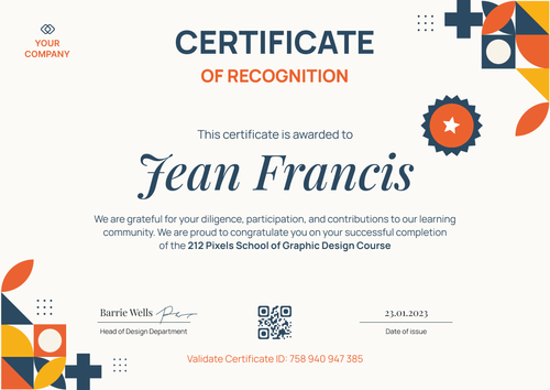 Contemporary and chic recognition certificate template landscape