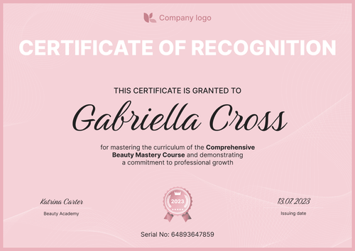 Clean and simple certificate of recognition template landscape