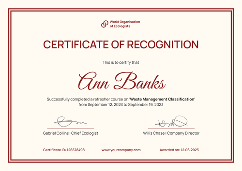 Plain and neat certificate of recognition template landscape