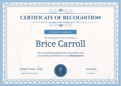Formal and stately certificate of recognition template landscape