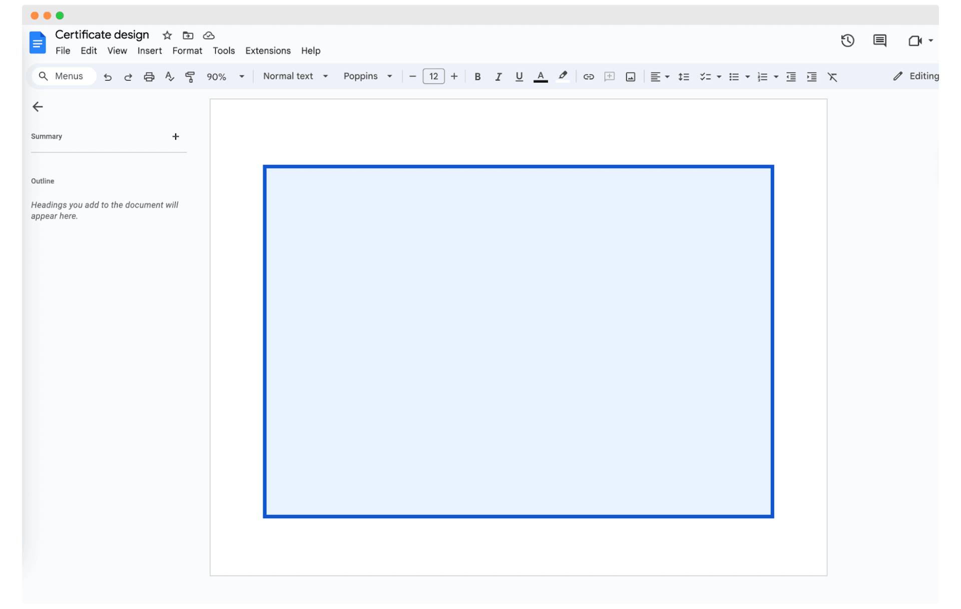 Certificate border with background in Google Docs.