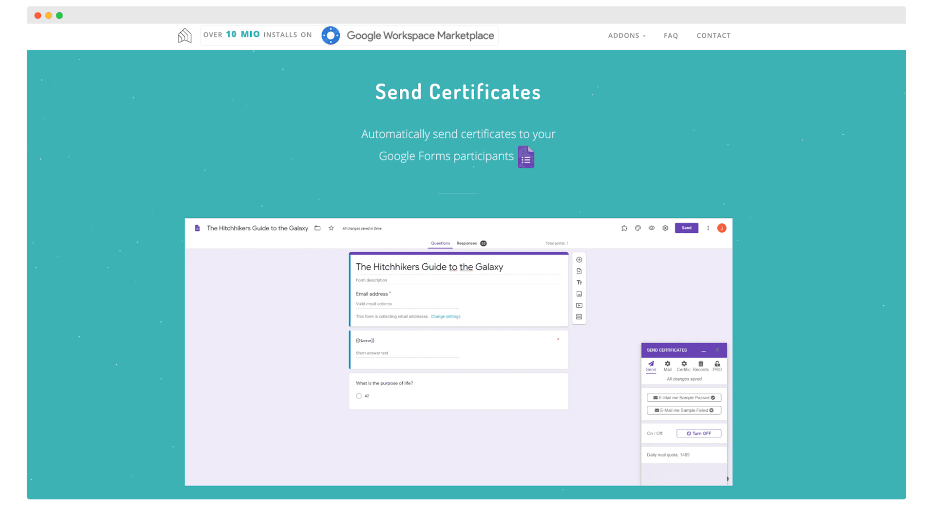 AddonForge | Send Certificates automatic certificate generator.