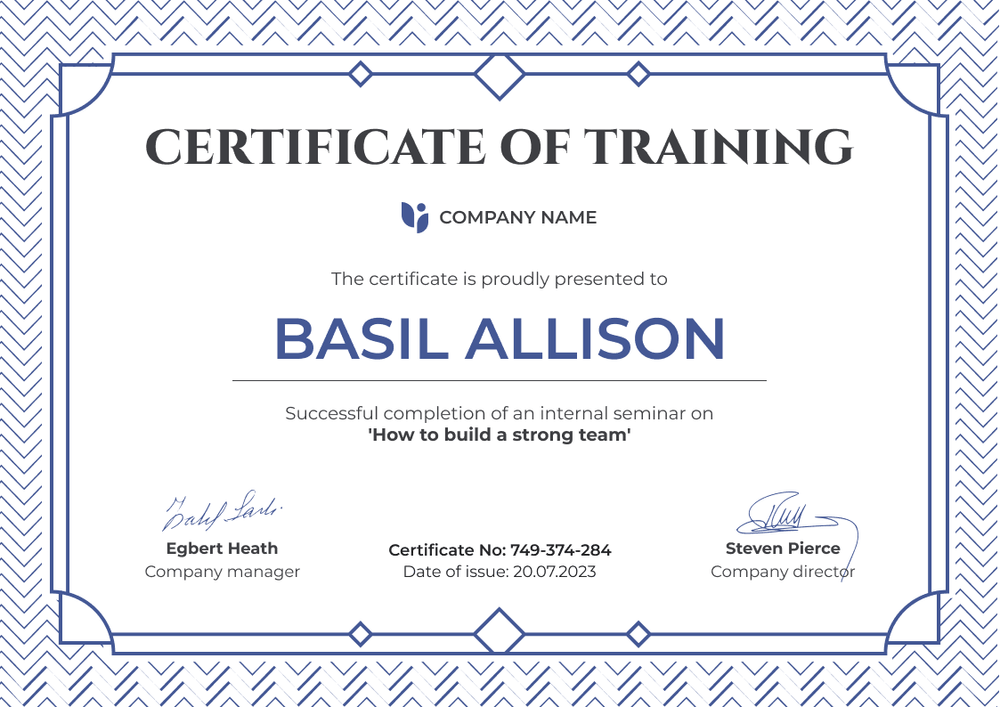 Simple and framed certificate of training template landscape  Simple and framed certificate of training template landscape