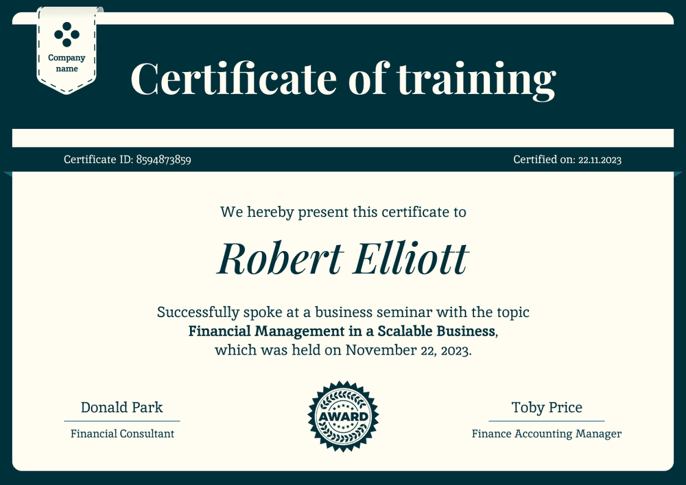 Formal and academic certificate of training template landscape Formal and academic certificate of training template landscape