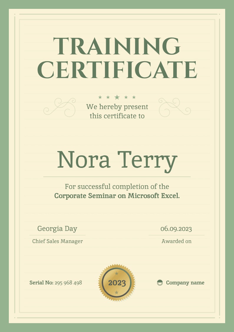 Formal and remarkable certificate of training template Formal and remarkable certificate of training template
