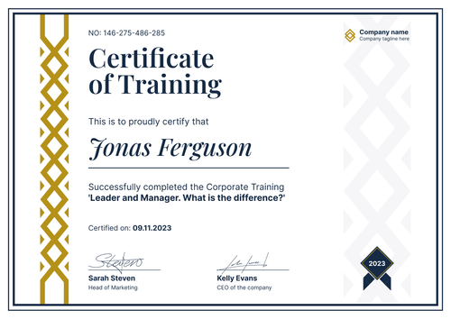 Formal and exceptional training certificate template landscape