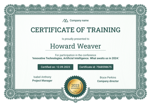 Professional and decorative training certificate template landscape