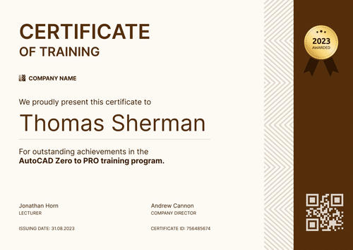 Neat and professional training certificate template landscape