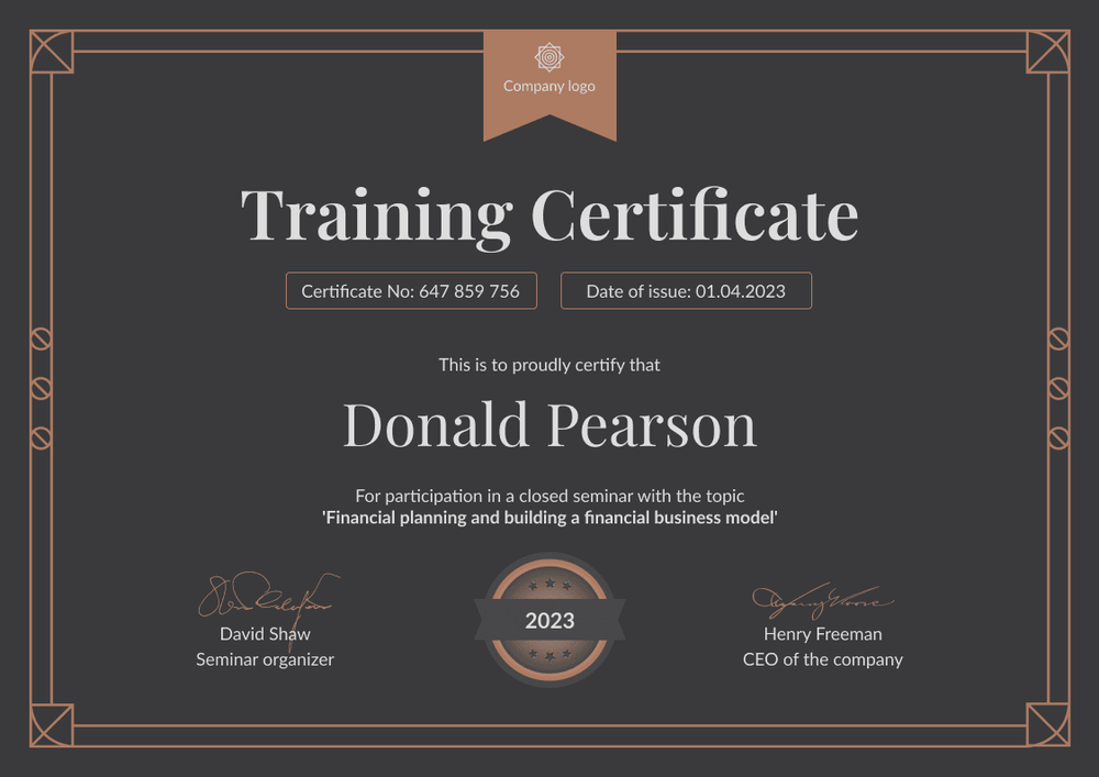 Professional and dark certificate of training template landscape Professional and dark certificate of training template landscape