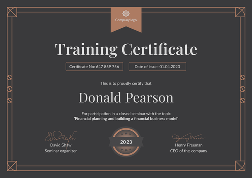 Professional and dark certificate of training template landscape