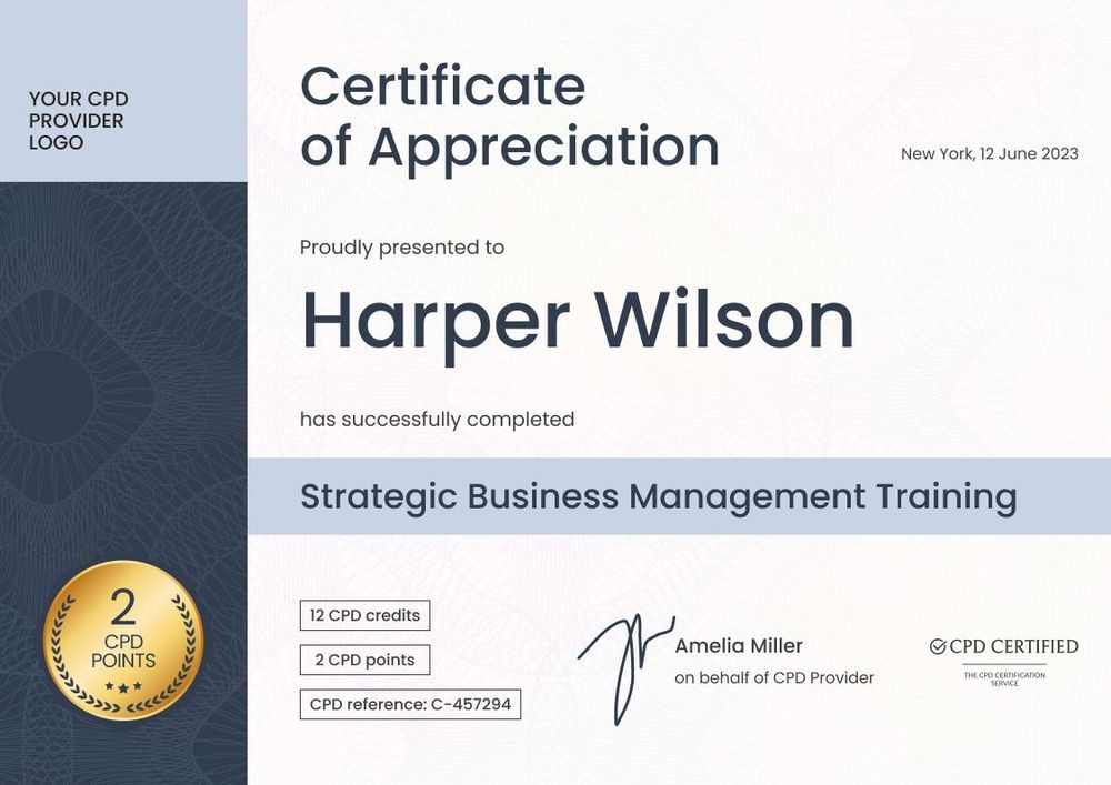 Elegant and professional CPD certificate template landscape Elegant and professional CPD certificate template landscape