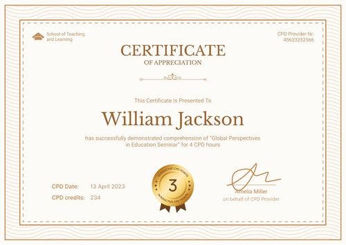 Classic and professional CPD certificate template landscape