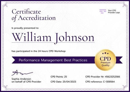 Professional and pristine CPD certificate template landscape