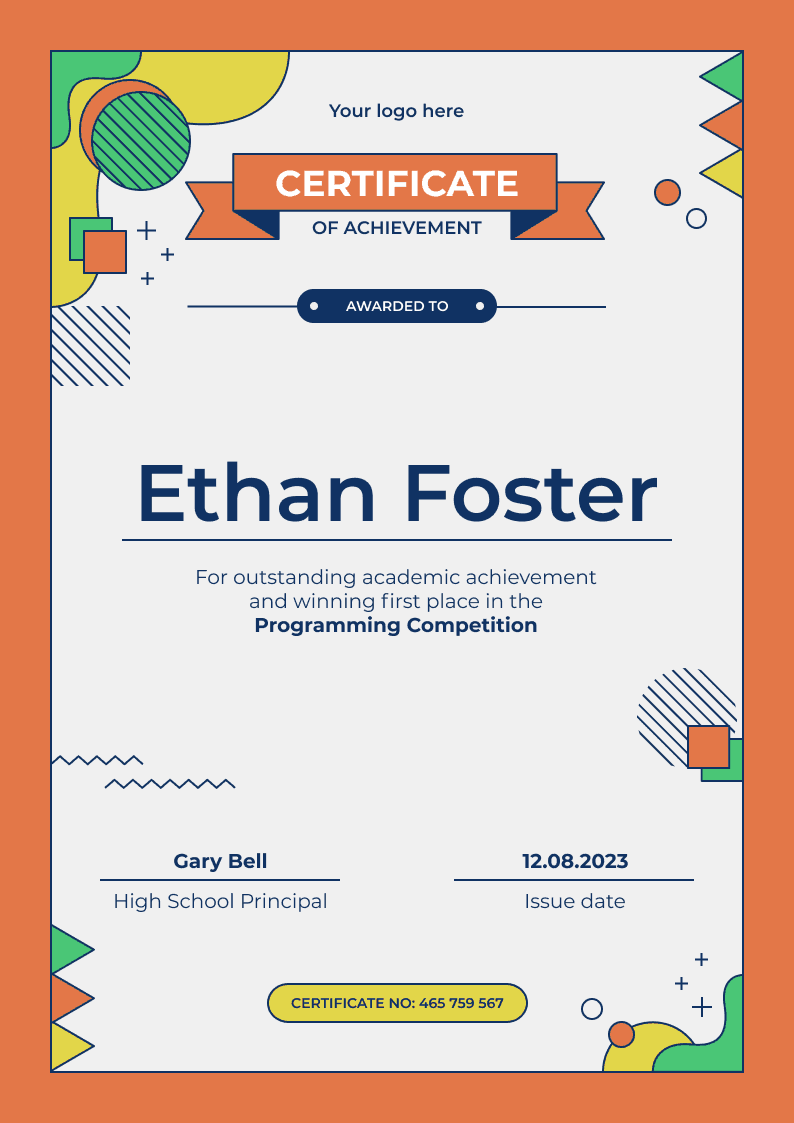 Colorful and modern certificate of achievement Colorful and modern certificate of achievement