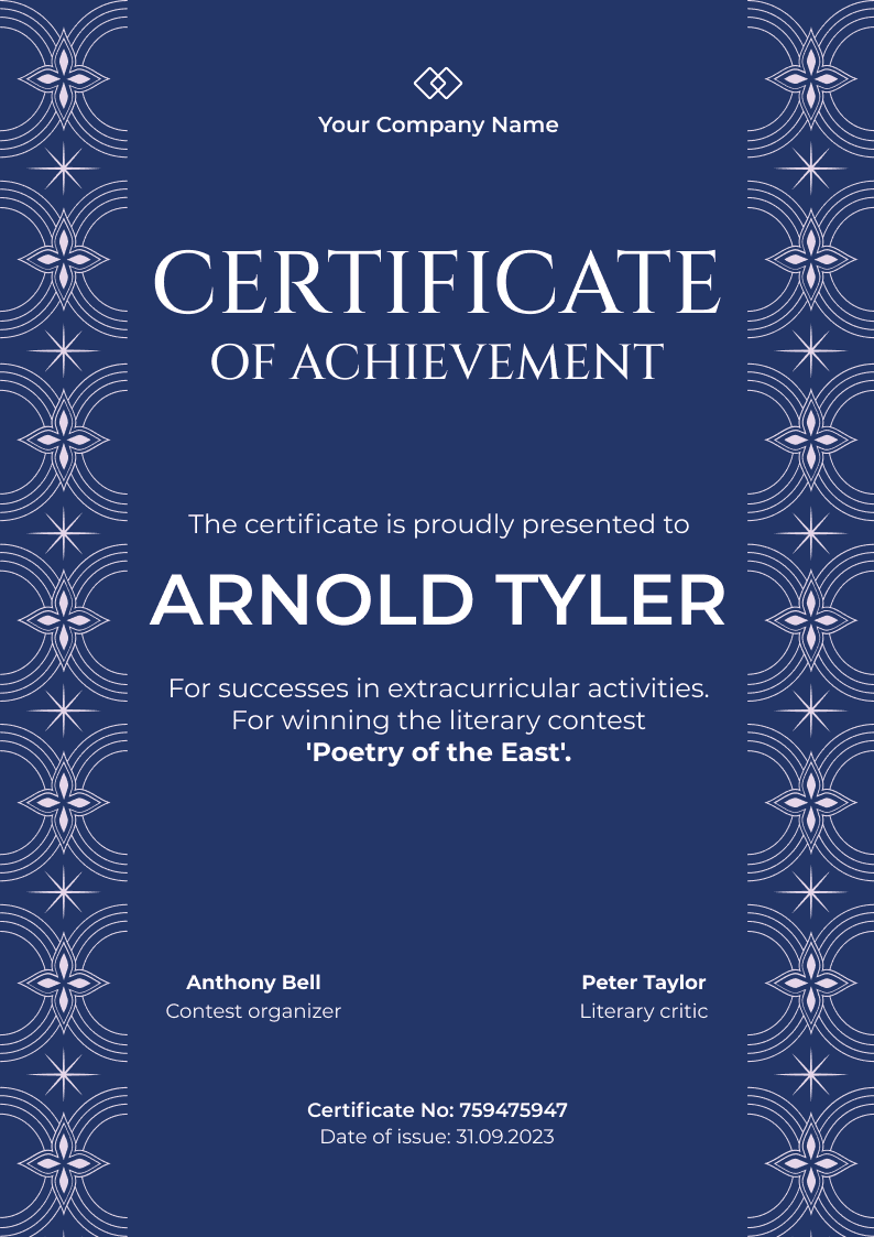Simple and elegant certificate of achievement Simple and elegant certificate of achievement