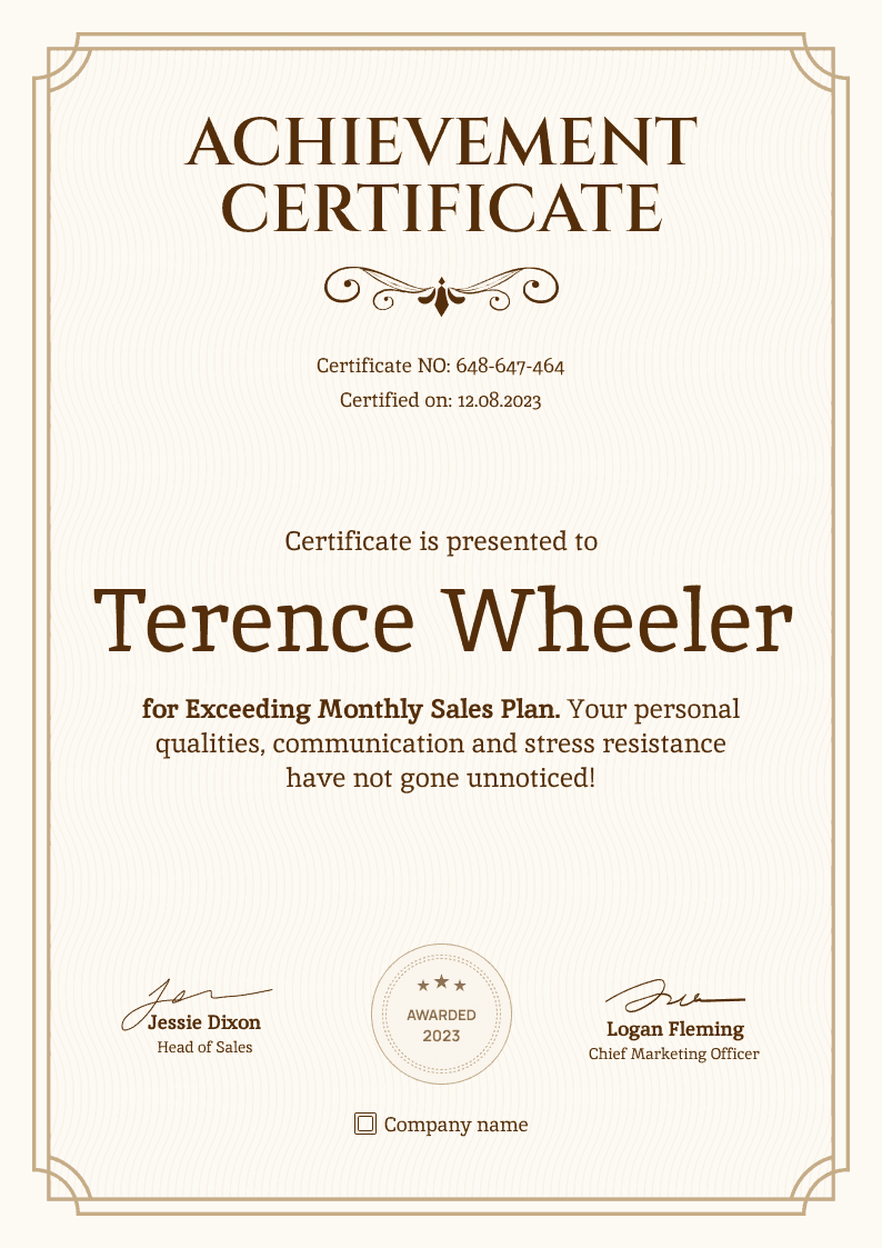 Decorated and formal certificate of achievement Decorated and formal certificate of achievement