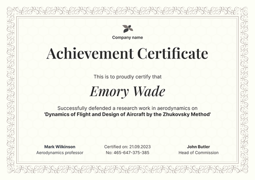 Traditional and formal achievement certificate landscape